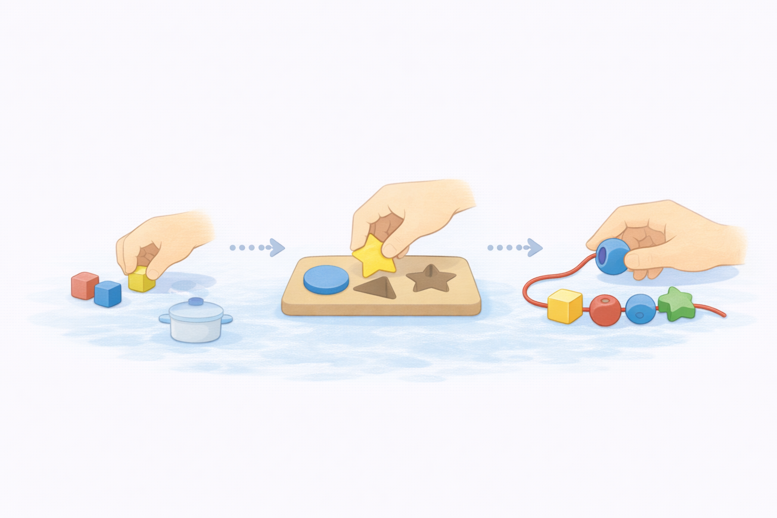 指先を伸ばす玩具（難易度合わせが鍵）