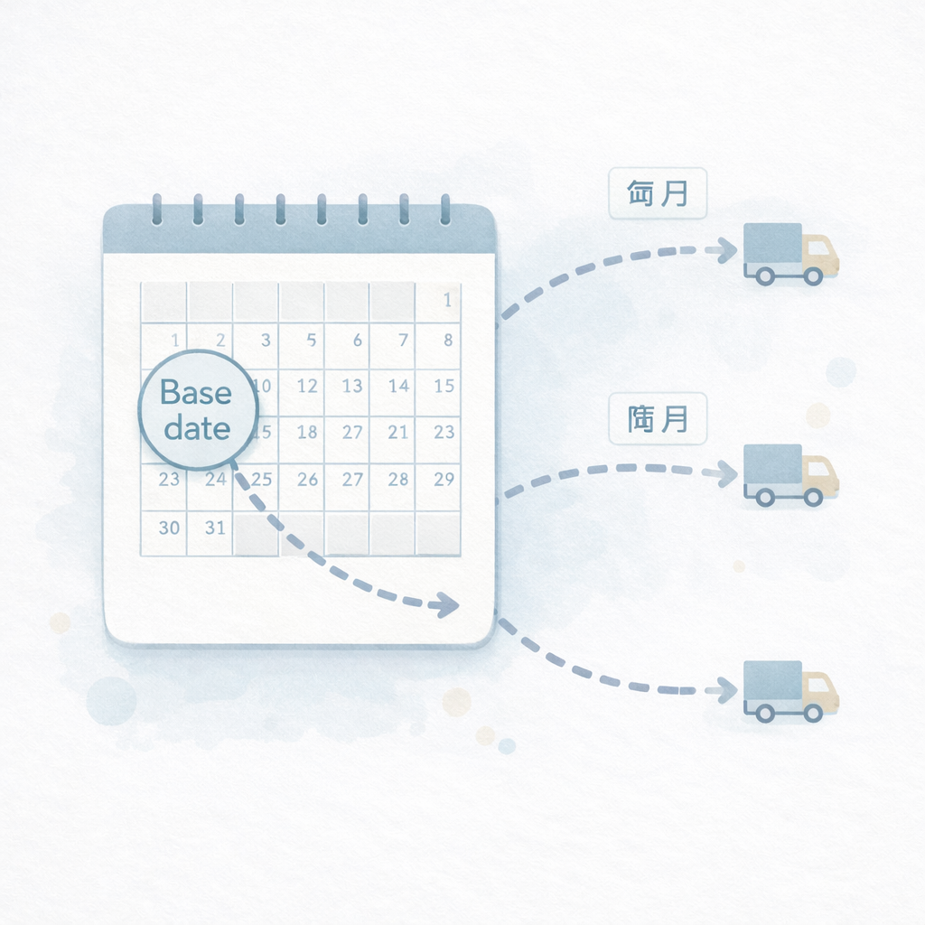 発送基準日の概念図（毎月・隔月）